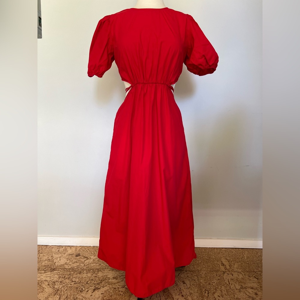 Zara Red Backless Puff Sleeve Dress